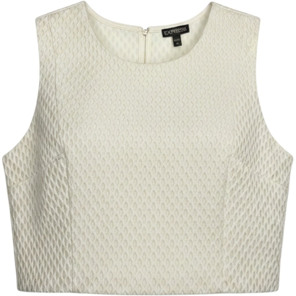 Express Ivory Textured Honeycomb Mesh Sleeveless Crop Top Women Large Round Neck